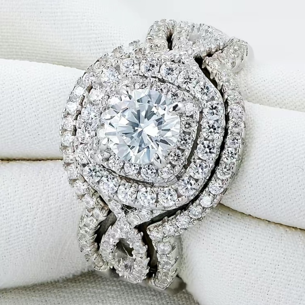 3 Pcs Stackable Ring Inlaid Shiny Zircon Elegant